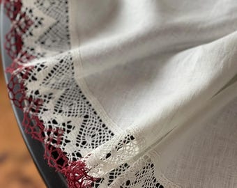 White linen tablecloth white linen lace Pure linen tablecloth Dining linen Off white stonewashed linen white/red linen lace ~8 cm/3''