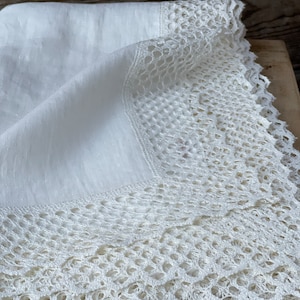White linen tablecloth Laced linen tablecloth Dining tablecloth linen lace Off-white pure linen tablecloth Beautiful linen lace ~6cm/2.4&#39;&#39;