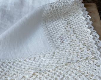 White linen tablecloth Laced linen tablecloth Dining tablecloth linen lace Off-white pure linen tablecloth Beautiful linen lace ~6cm/2.4''