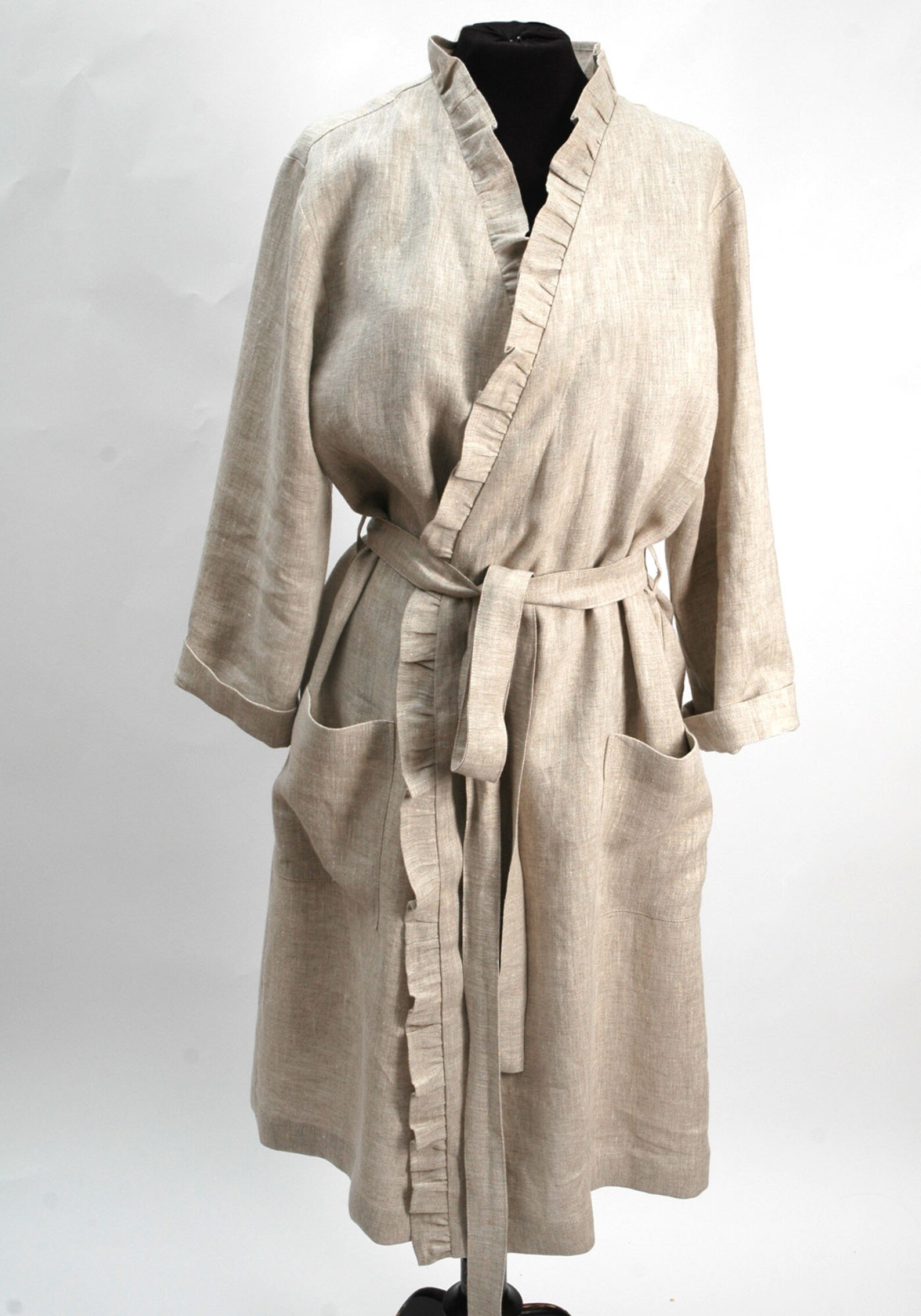 Linen Bathrobe Woman Robe Natural Grey Linen Bathrobe Etsy