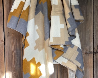 Pure wool blanket mustard yellow grey...