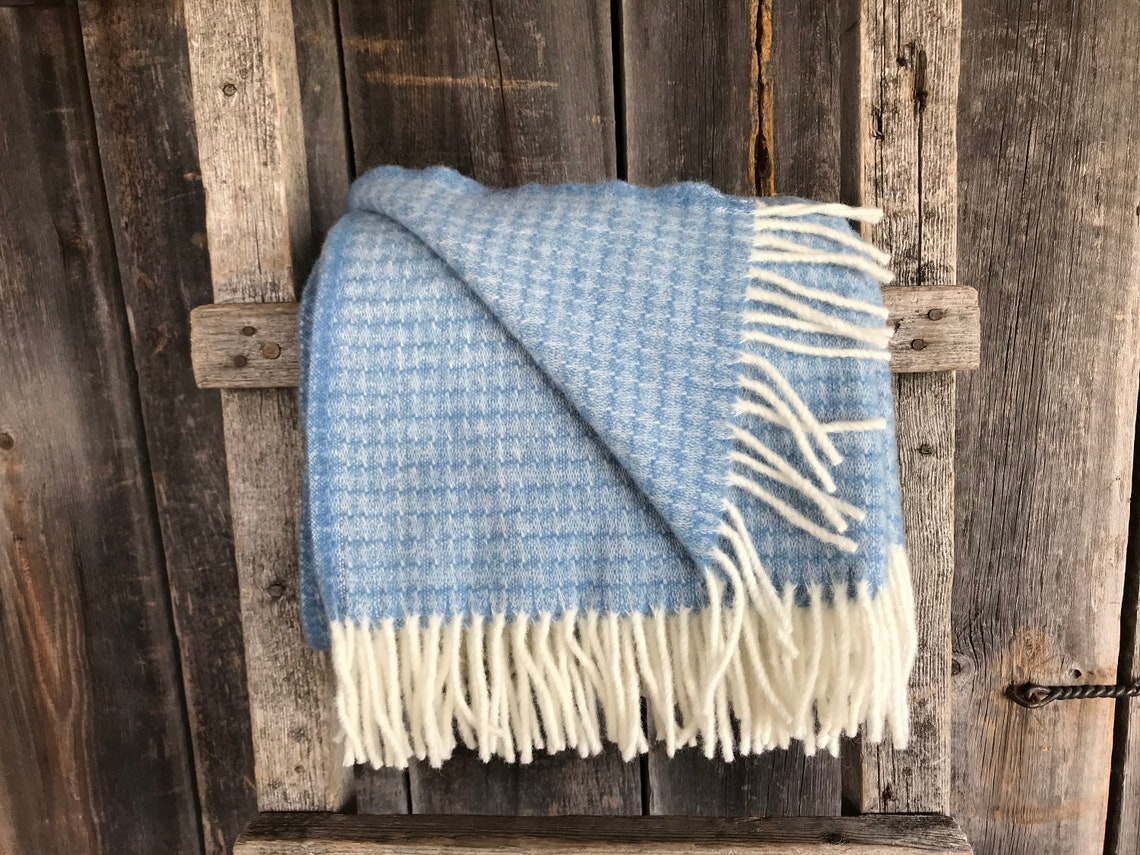 Pure wool throw blankets Light blue wool throw blanket with Etsy
