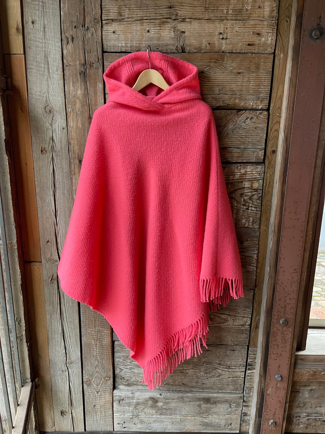 Pink Wool Blanket Poncho Cape Ladies Poncho Flamingo Pink Lambswool