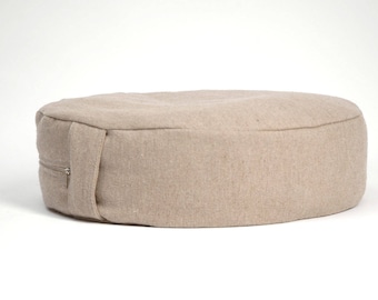 Linen Burlap Meditation Cushion, Buckwheat Zafu Floor Pillow