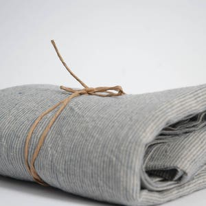Soft linen bath towel 100% pure linen fabric bath sheet Natural and light blue very narrow striped Stonewashed Linen towel Spa towel