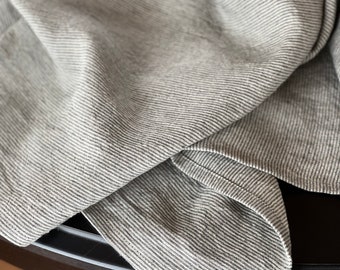 Stonewashed linen tablecloth Narrow Striped Natural grey/dark grey pure linen flax table cloth Dining Pure linen tablecloth Custom size