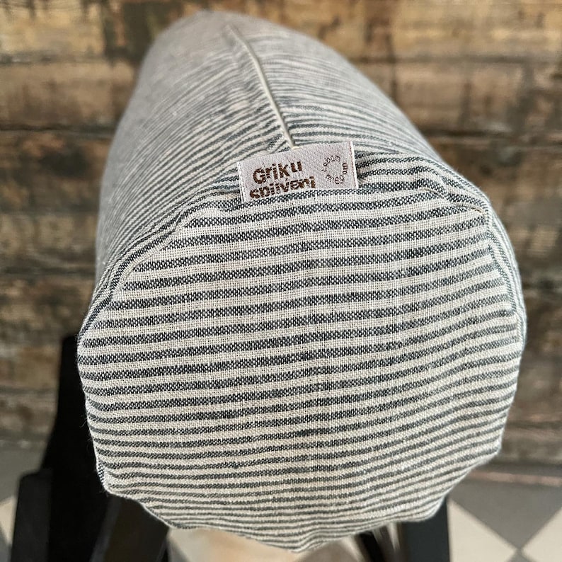 Grey Striped Linen Bolster Pillow Buckwheat Roll Neck Pillow Etsy