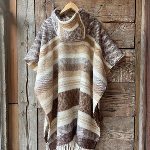 Poncho à capuche en mélange d'alpaga/laine d'agneau Poncho couverture en laine d'agneau/alpaga marron Homme Femme Poncho en laine de style ethnique tribal très chaud et respirant image 8