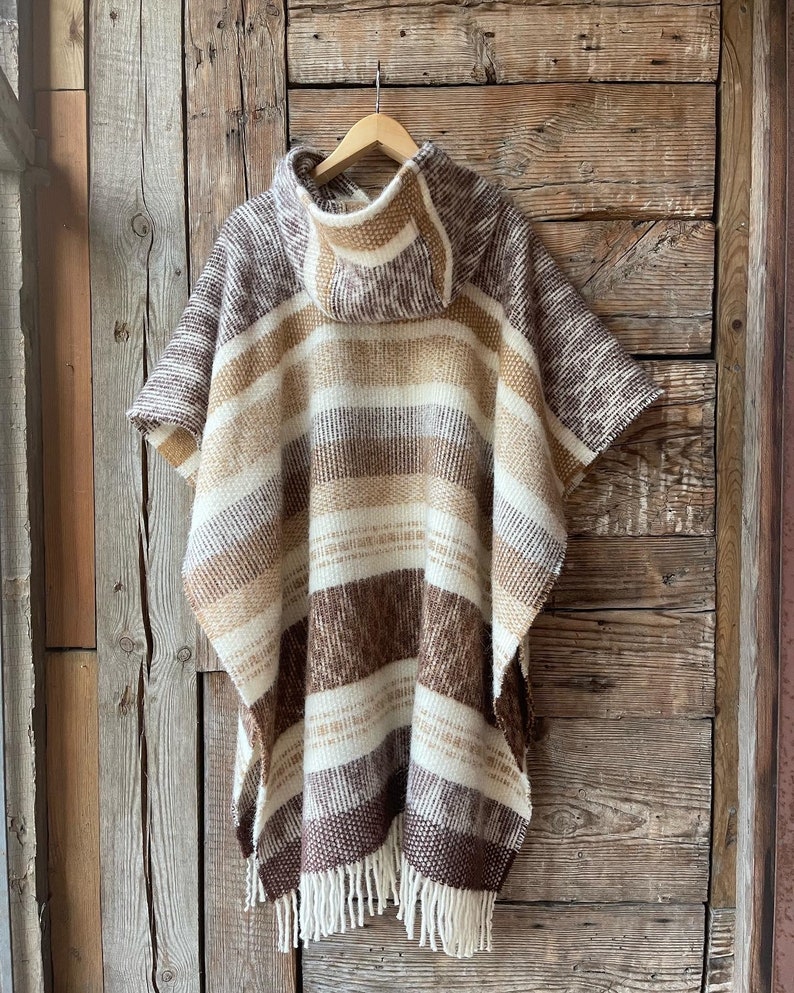 Alpaca/lambswool Mix Poncho Hooded Brown Lambswool/alpaca Wool Etsy
