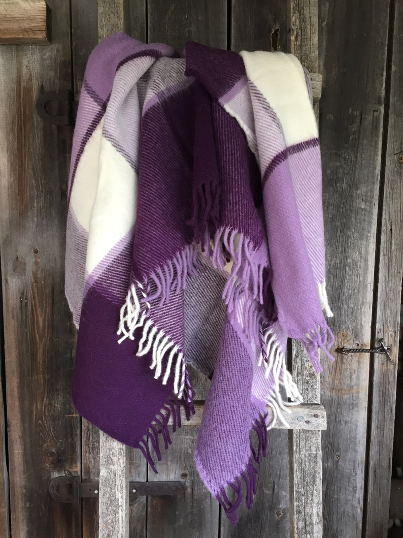 Lilac/lavender/wite Large Check Wool Throw Blanket With Etsy