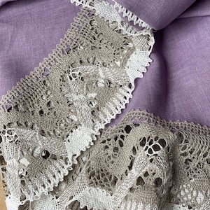 Lavender linen tablecloth linen Laced Pure linen tablecloth Dining purple linen lavender pure linen tablecloths gray linen lace ~12 cm/4.7&#39;&#39;