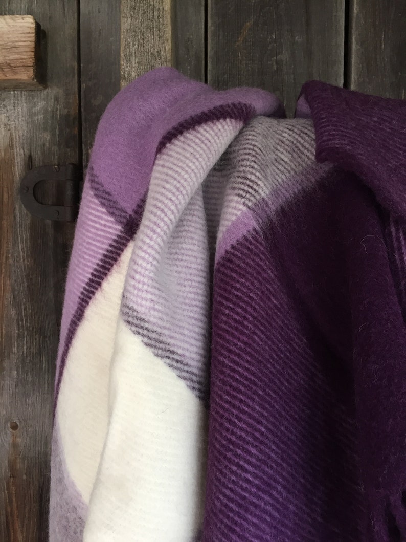 Lilac/lavender/wite Large Check Wool Throw Blanket With Etsy