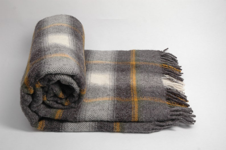 Grey check wool throw blanket with Etsy