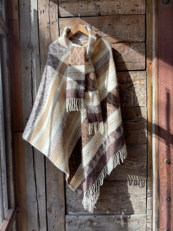 Long Brown Wool Poncho Beige Lambswool/alpaca Mix Poncho Cape With