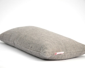 Small buckwheat pillow, Grey striped linen pillow, Travel pillow, Neck pillow, Small Yoga bolster pillow, 8'x16'/20X40cm, Zero Waste pillow