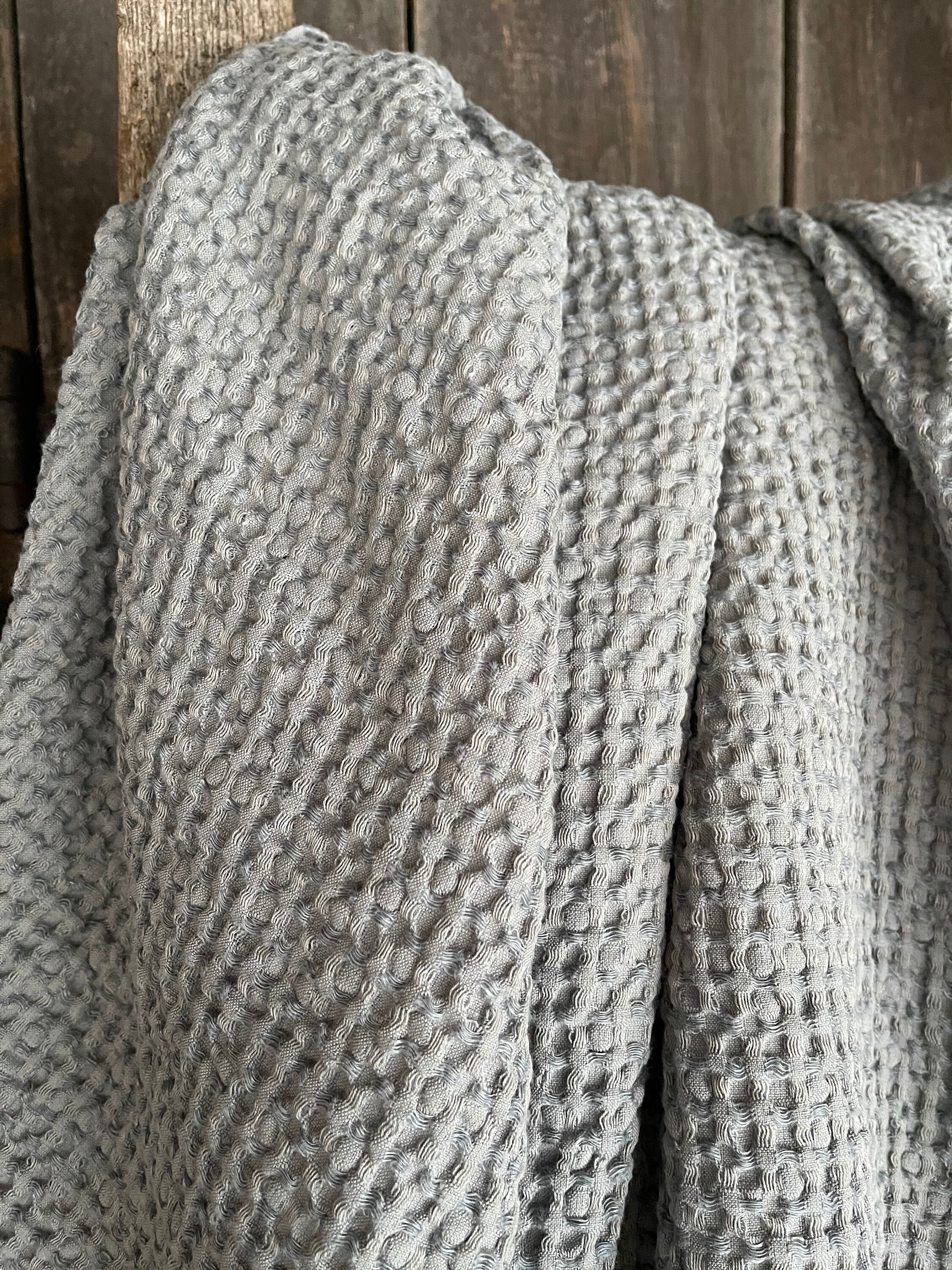 Light grey waffle linen bed throw blanket Soft grey waffle Etsy