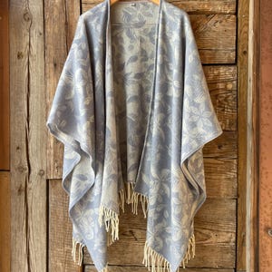 Light Blue Open cape poncho for women and men Blue Cashmere floral wool blanket poncho Warm Wrap Shawl Cape Poncho Open Front Cardigan Women