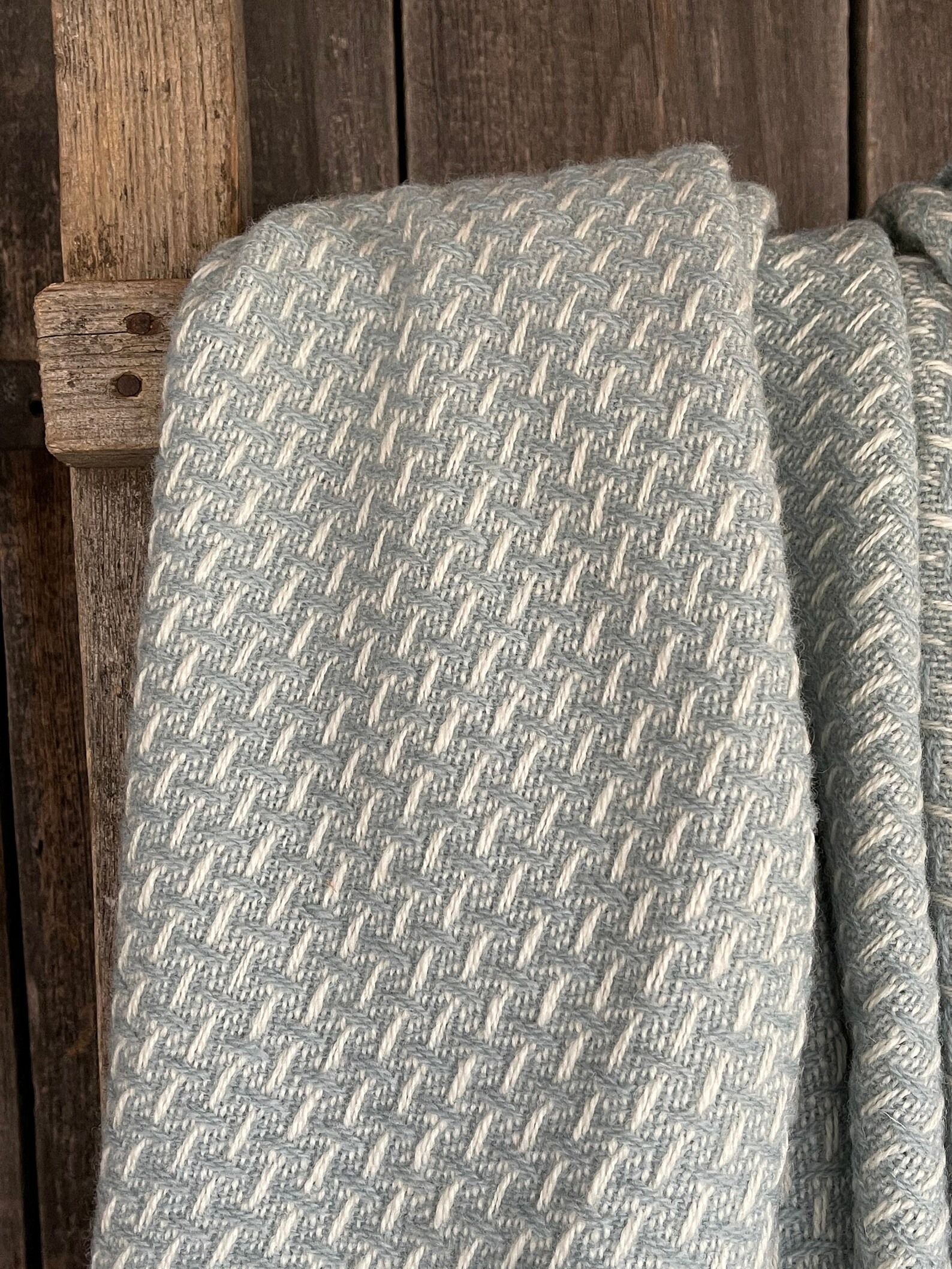 Light blue/white Pure Wool throw blanket Light blue/white Etsy