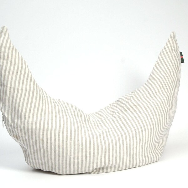 Half Moon Buckwheat pillow Neck support pillow Sleep pillow Ortopedic buckwheat pillow Grey Striped linen buckwheat pillow Organic pillow