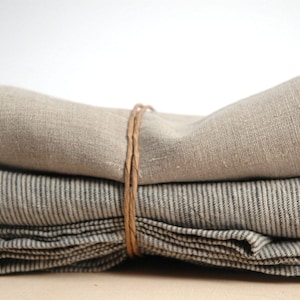 Set of 2 Soft linen bath towels Pure linen fabric bath sheets Natural grey/natural dark grey narrow printstripes Stonewashed Linen towels