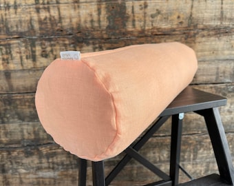 Peach orange linen bolster pillow Buckwheat roll neck pillow Adjustable bolster pillow with stonewashed linen pillowcover 5'x20'/13X50cm