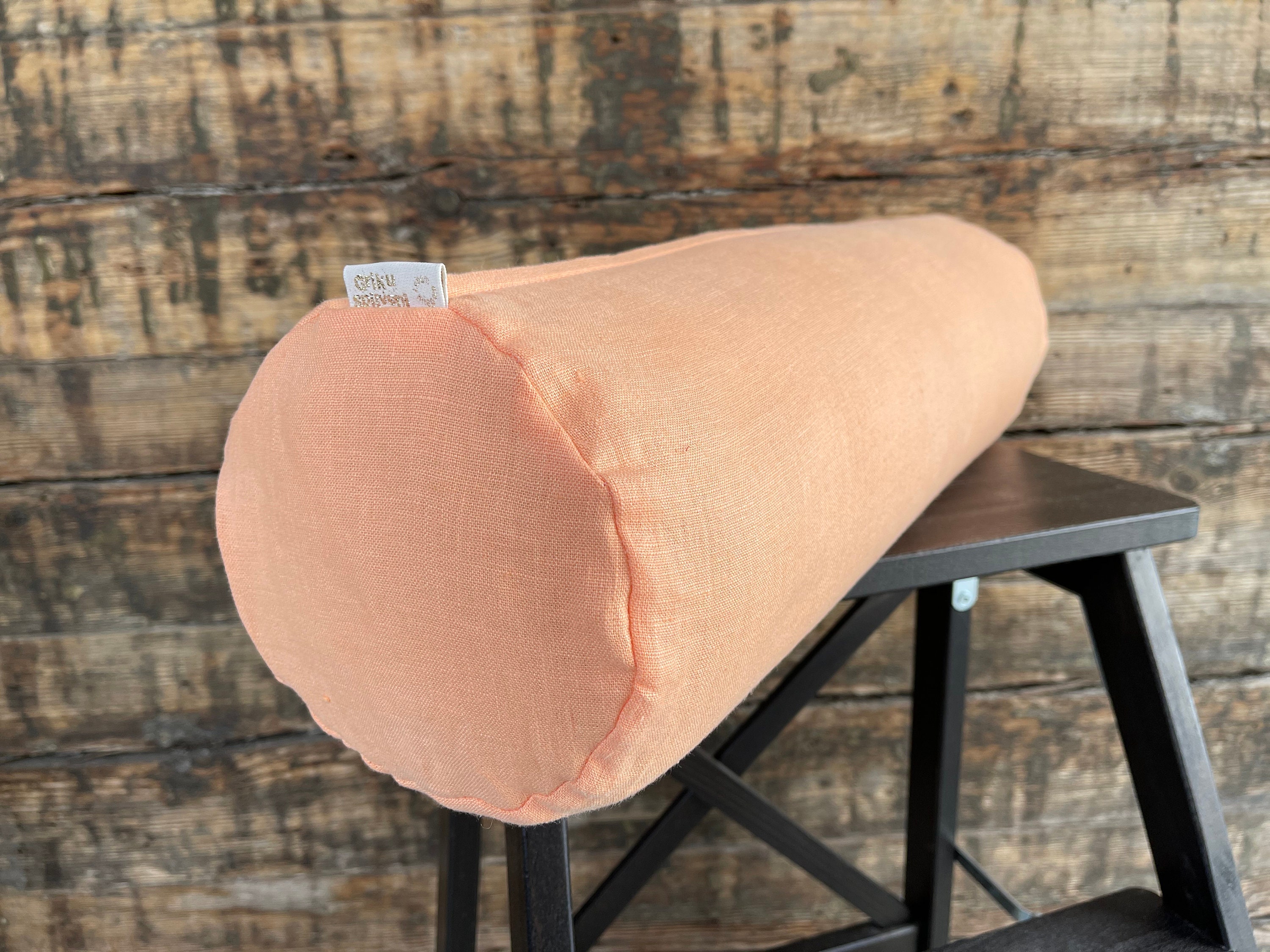 Peach orange linen bolster pillow Buckwheat roll neck pillow Etsy