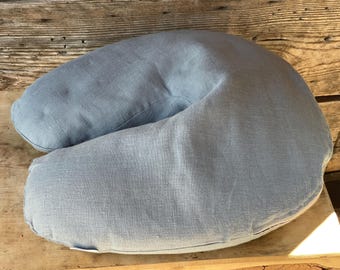 Buckwheat pillow Travel pillow Bluish Gray stonewashed linen pillowcover U-shape Neck support pillow Japanese pillow Large comfortable size