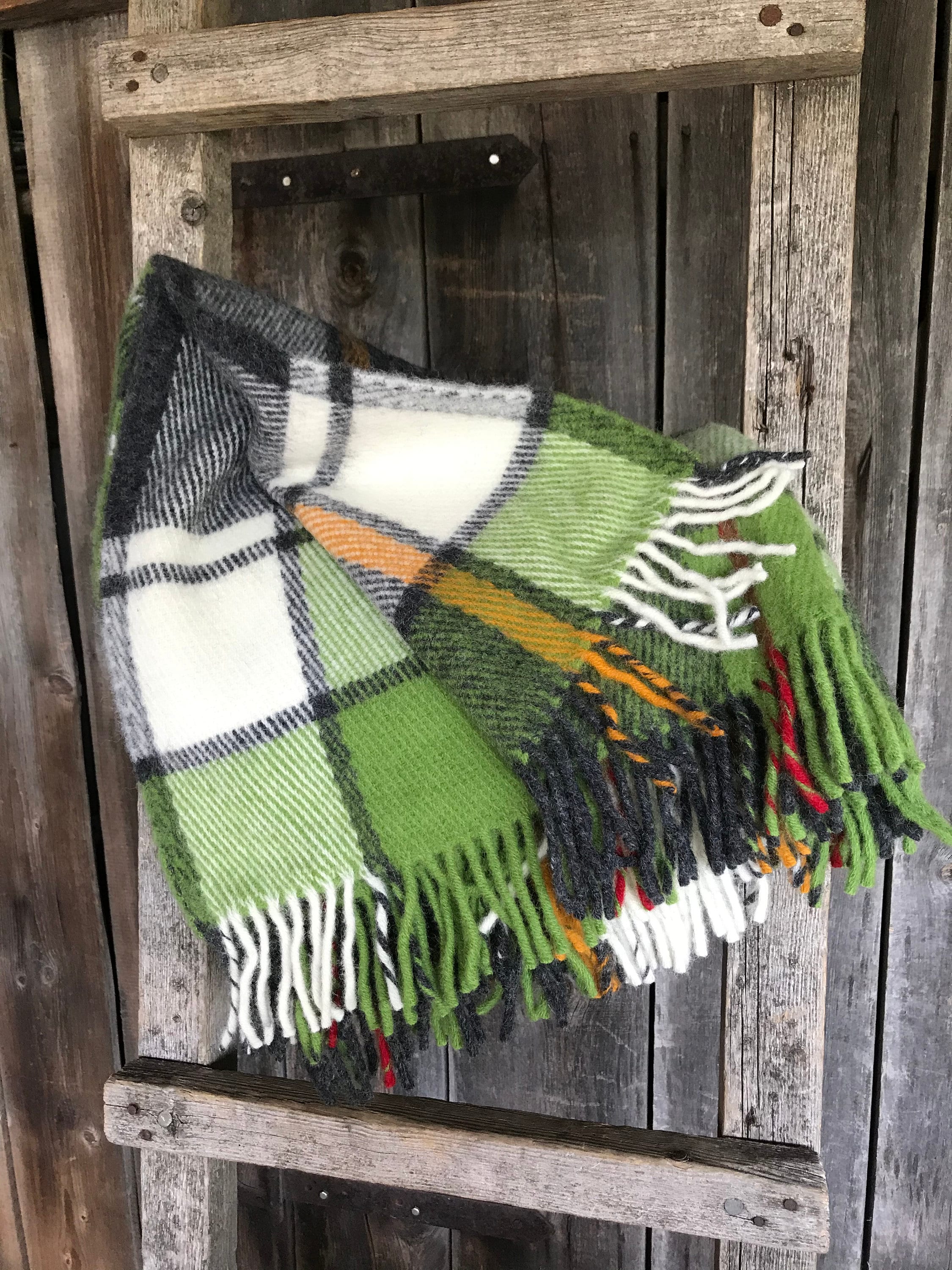 XL size Green/grey classic check wool throw blanket with Etsy