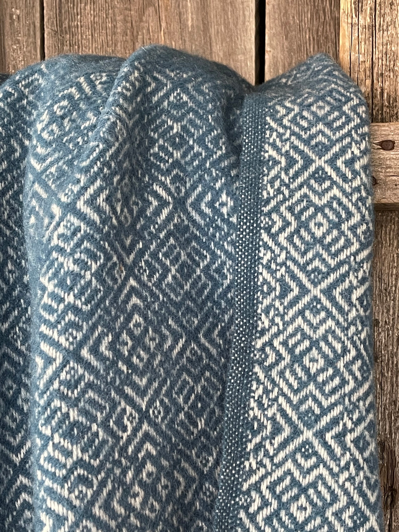 Bright blue wool throw blanket with white fringes small ethno Etsy