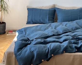 Midnight blue LINEN DUVET Fine Pure Europian linen buttons or ties closure Stonewashed linen Custom and freshmade ONE Week on your doorstep!