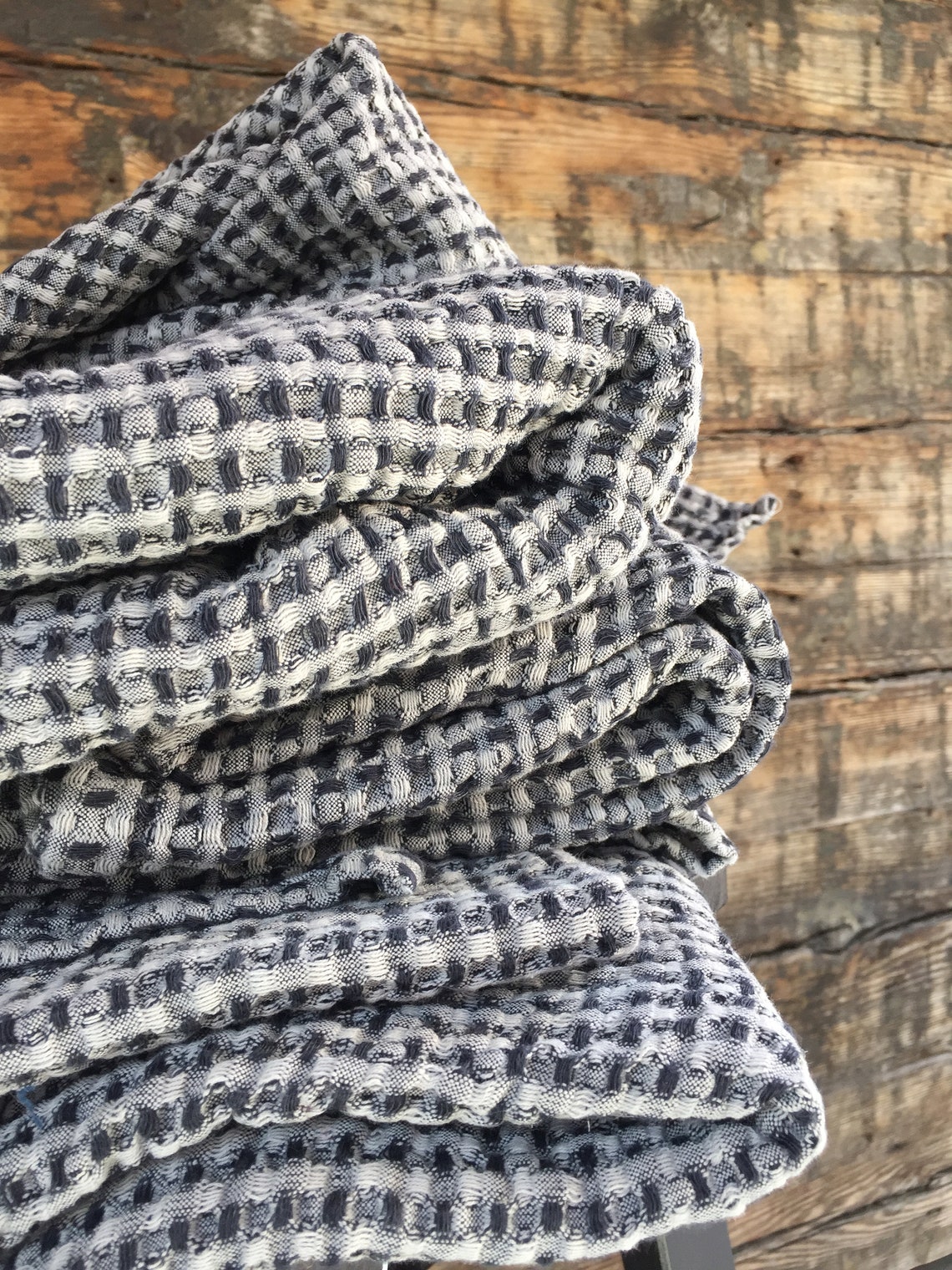 L Size Linen Waffle Bath Towel Dark Grey Soft Waffle Linen | Etsy