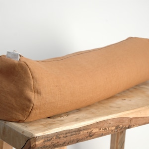 Terracotta linen bolster pillow, Roll neck pillow, Buckwheat neck pillow, Terracotta linen bolster pillow, 5&#39;x20&#39;/13X50cm neck roll pillow
