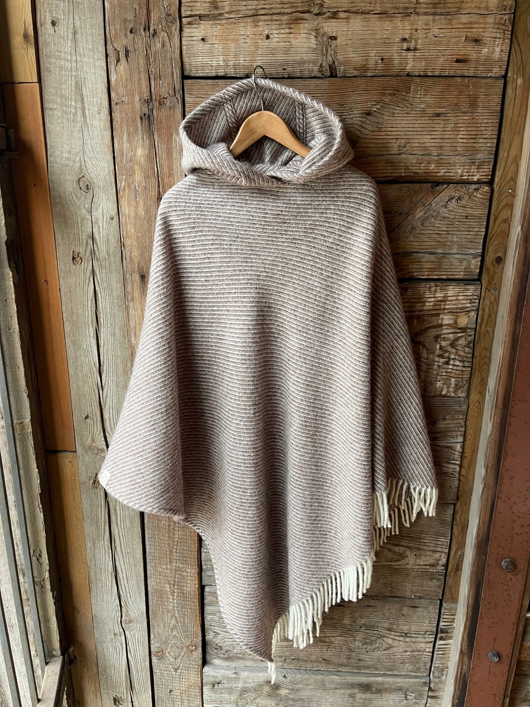 Brown Wool Blanket Poncho Cape With Hood Beige Hooded Poncho Etsy