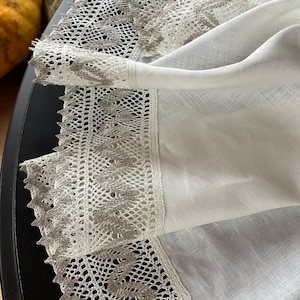 White linen tablecloth Laced linen tablecloths Dining tablecloth White linen Off white pure linen tablecloth white/grey lace ~10 cm/3.9&#39;&#39;