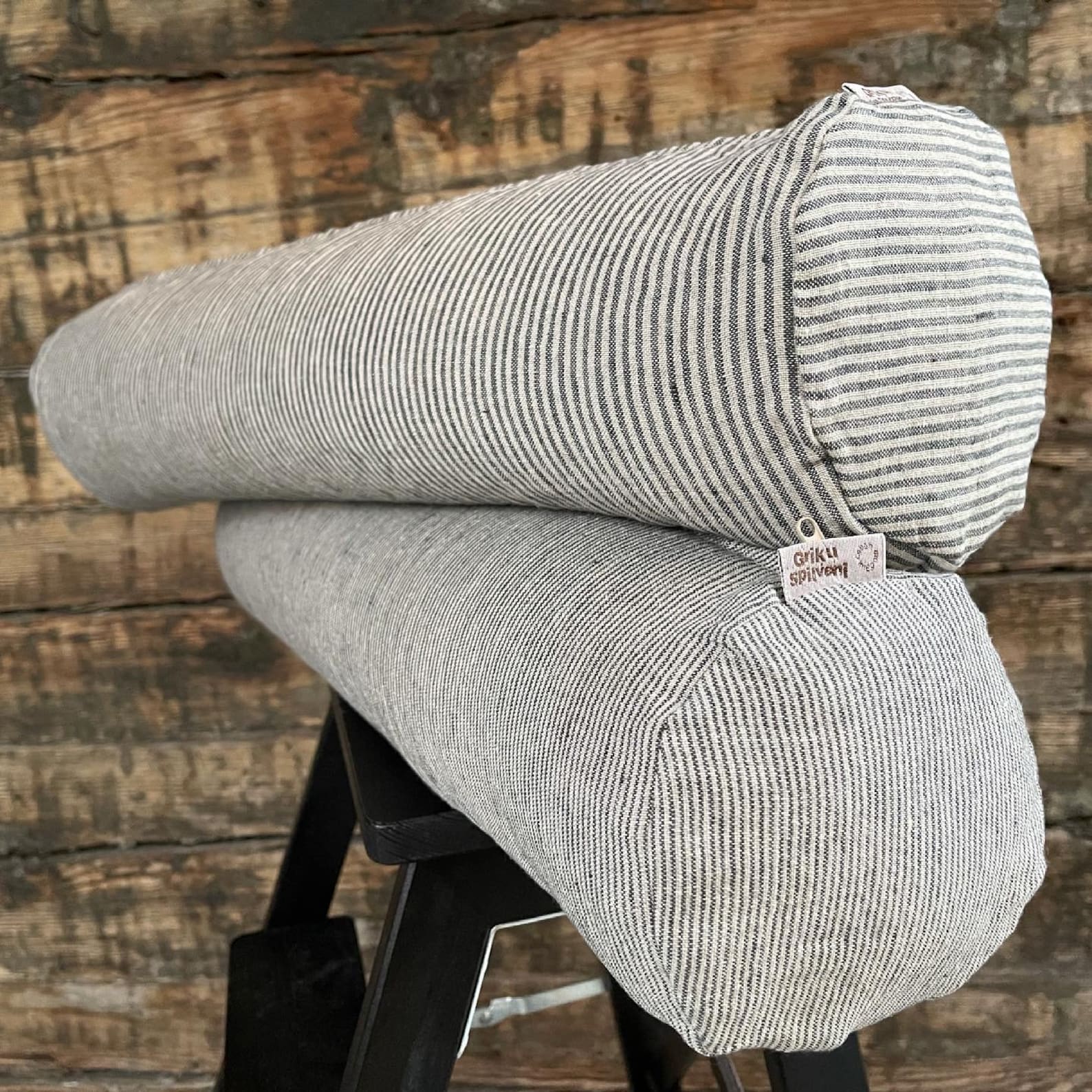 Grey striped linen bolster pillow Buckwheat roll neck pillow Etsy