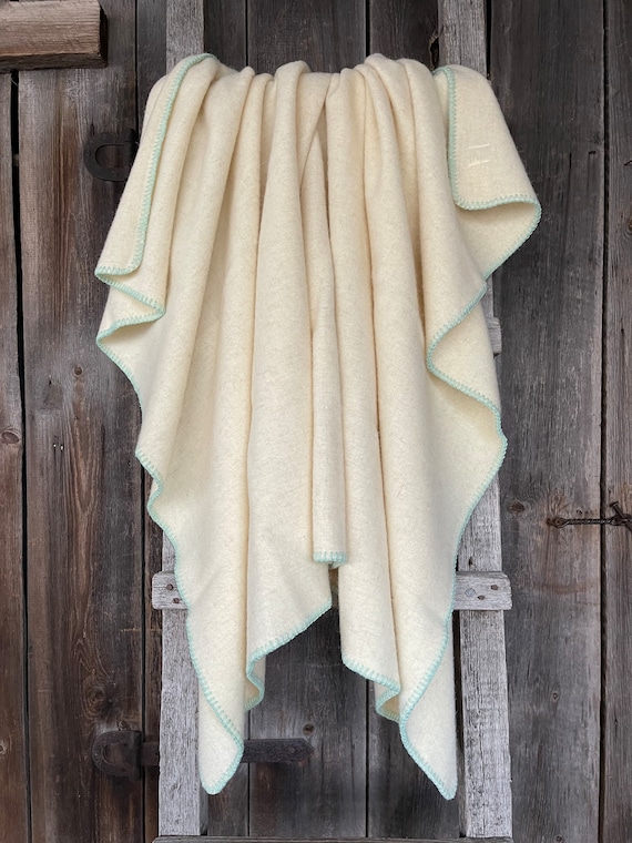 Pure Wool Throw Blanket Cream White Merino/lambswool Mix Throw Blanket  Milkwhite Pure Wool Throw Blanket Mint Green Edge 51''x71''/130x180cm 