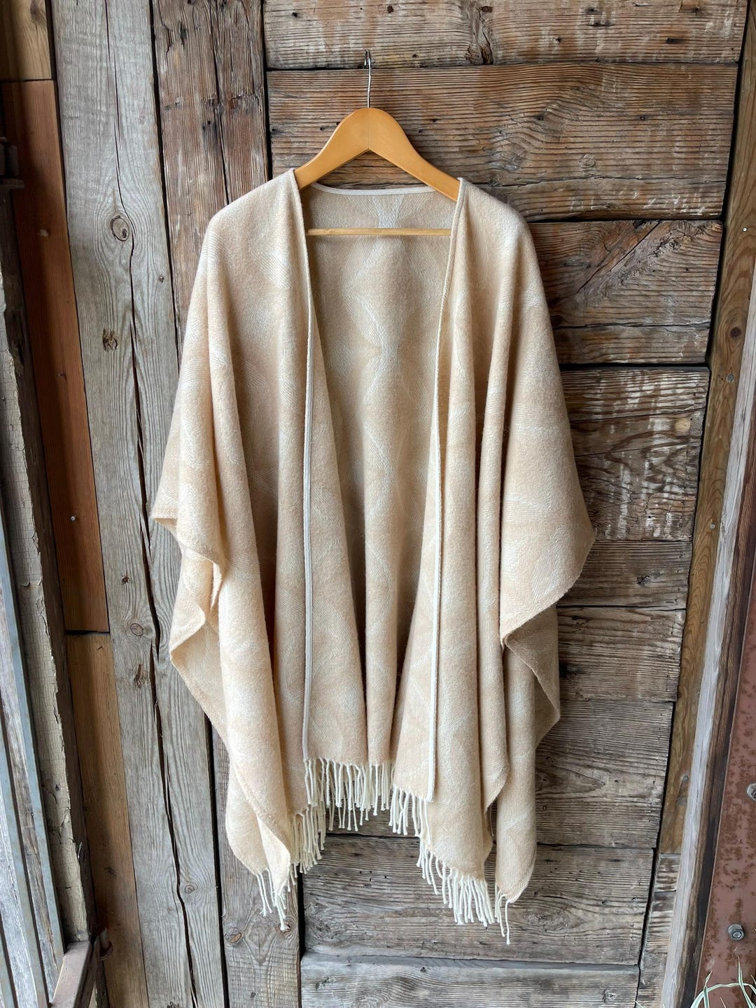 Beige Open Cape Poncho for Women and Men Light Beige Pure Wool