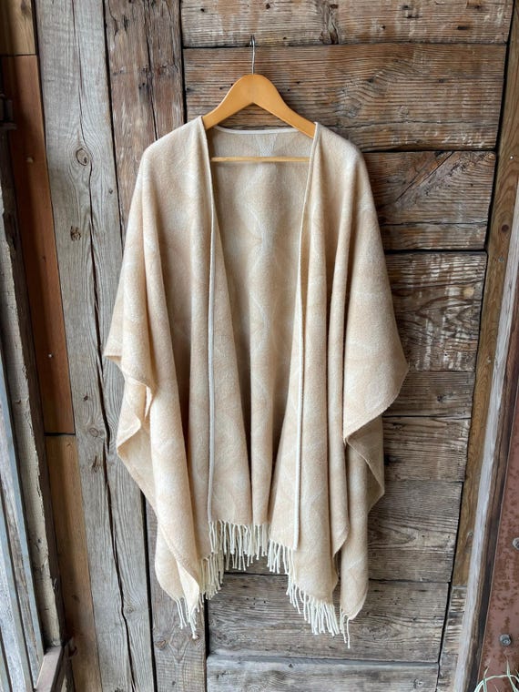 Beige Open Cape Poncho for Women and Men Light Beige Pure Wool
