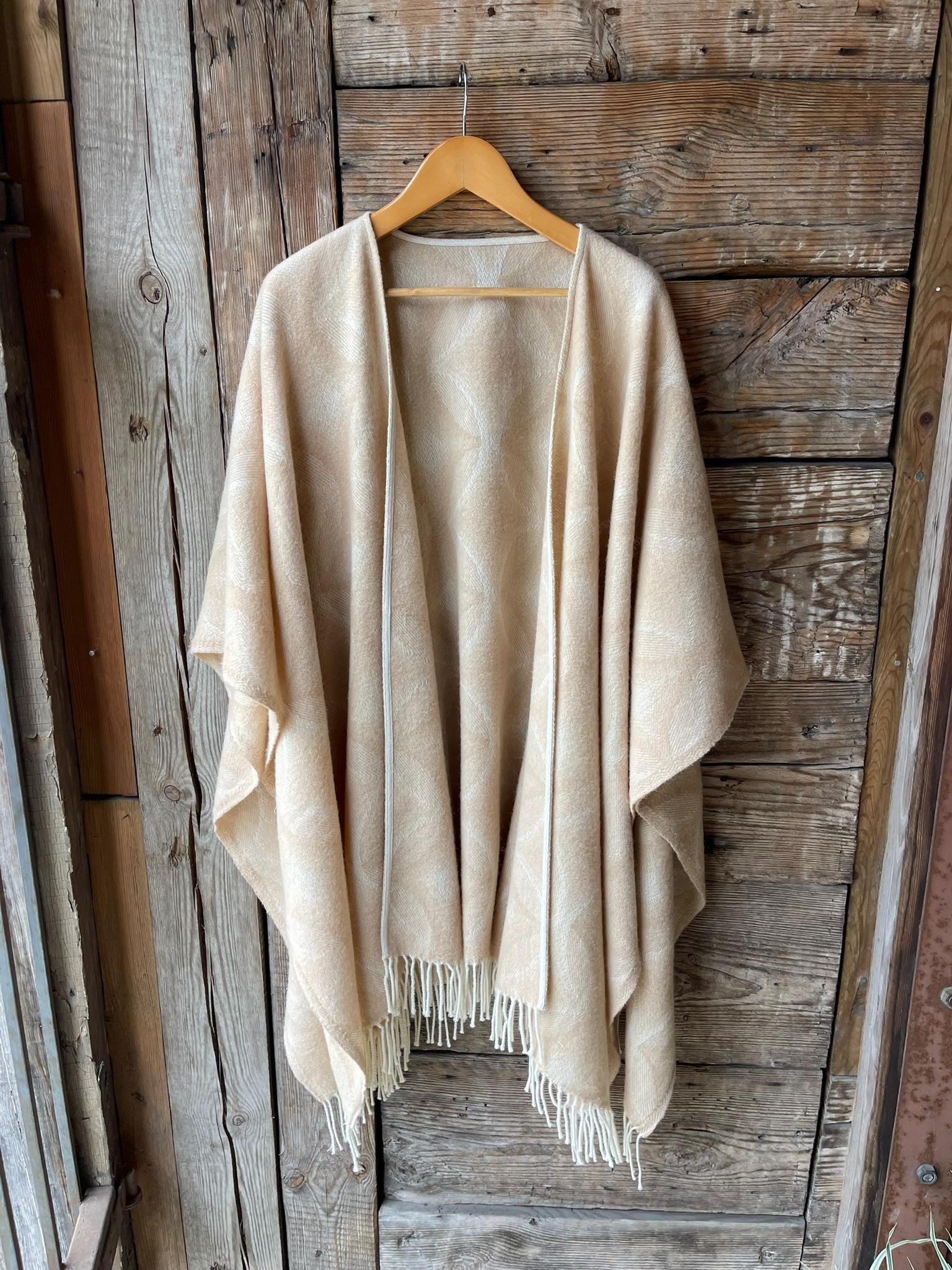 Beige Open Cape Poncho for Women and Men Light Beige Pure Wool