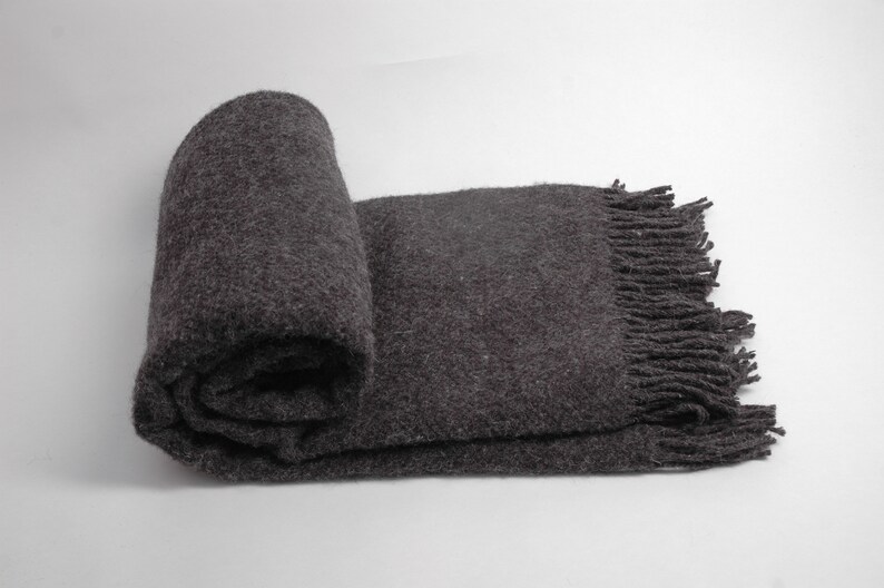 Dark Grey Wool Throw Blanket With Fringesgrey Lambswool Etsy