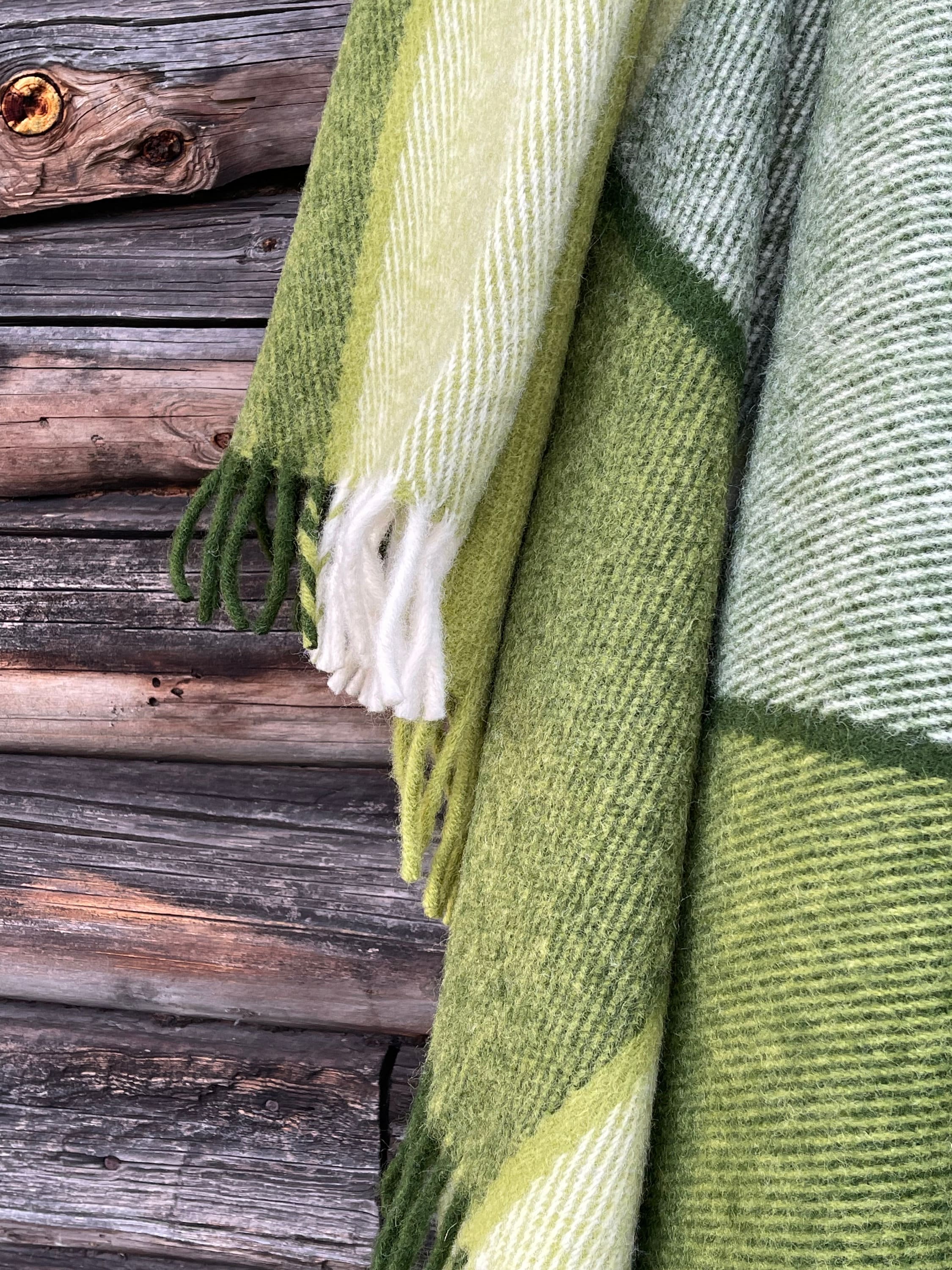 KILLARNEY ウール毛布 クリーム グリーンチェック グリーンの大きなチェック柄ウール スローブランケット XLサイズ