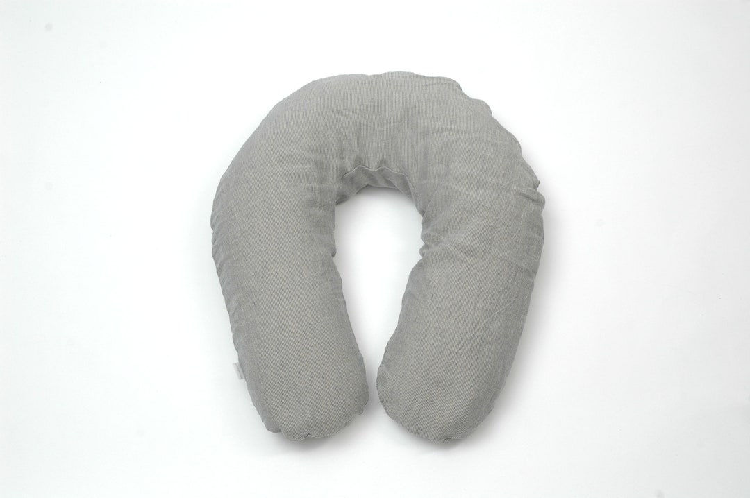 L Light Blue/natural Grey Striped Stonewashed Linen Buckwheat Nursing