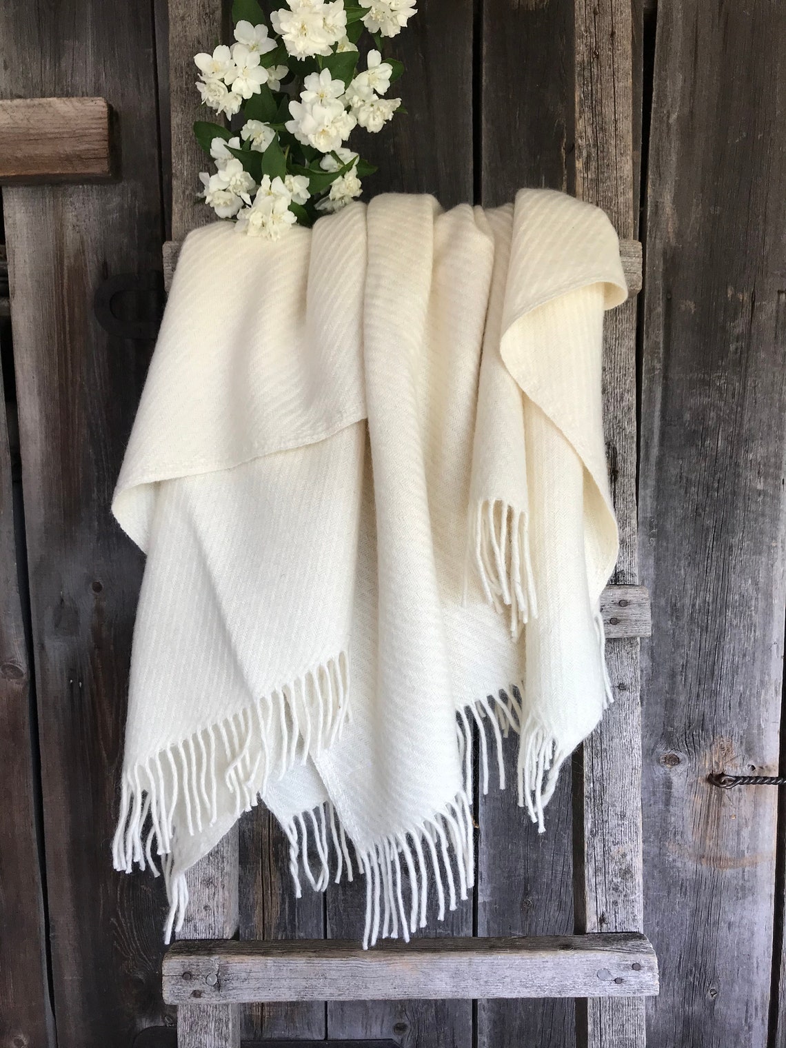 Wool throw blanket Vanilla Cream White lambswool/mohair throw Etsy