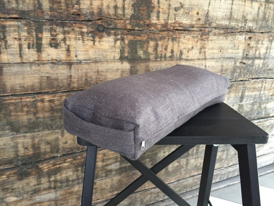 Small Yoga Bolster Pillow With Buckwheat Hulls Burlap Grey Etsy UK