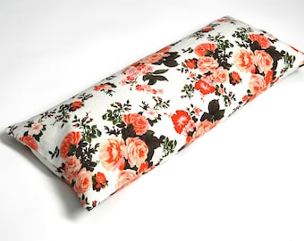 Small buckwheat pillow, Floral linen neck pillow, Travel pillow, Neck pillow, Yoga bolster pillow, 8'x16'/20X40cm, Neck pilow with roses