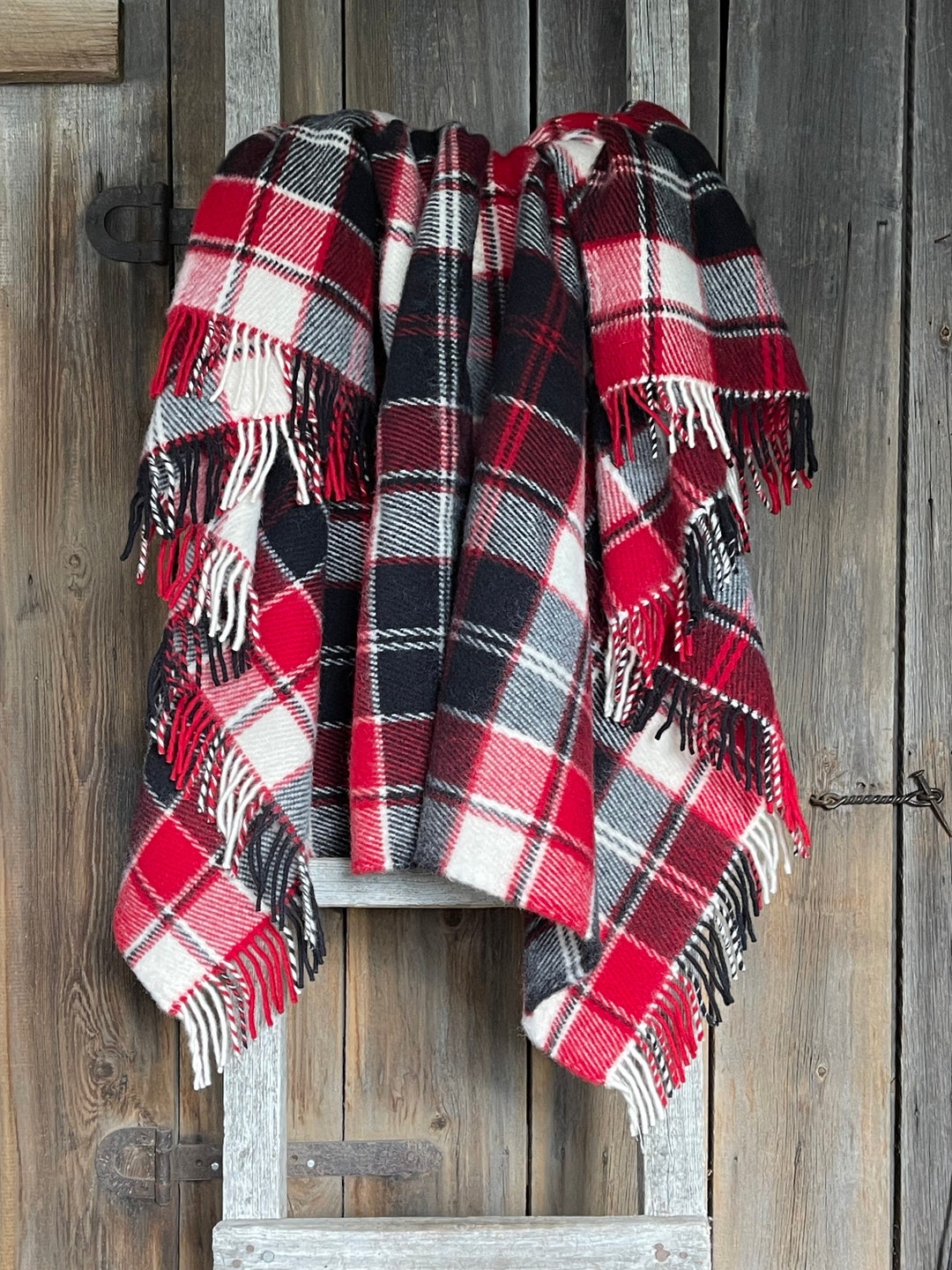 GG ＆チェック ウール スローブランケット GG ＆チェック ウール スローブランケット