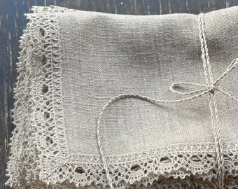 100 % LINEN NAPKINS Natural grey with linen lace napkins Rustic linen napkins Luxury linen napkins Wedding napkins Shabby chic vintage style