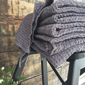 XL Size Linen Waffle Bath Towel Dark Grey Soft Waffle Linen - Etsy