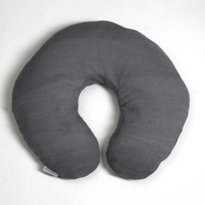 Linen travel pillow, Grey neck pillow, Buckwheat neck pillow, Zewo waste travel pillow, Charcoal grey linen travel pillow, Zero waste pillow