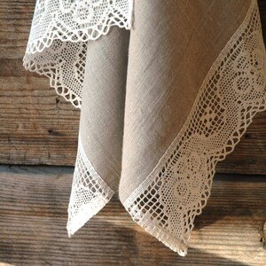 Stonewashed linen kitchen towel with lace, Linen tea towel with beautiful floral lace, Burlap linen tea towel, Grey linen towel&white lace